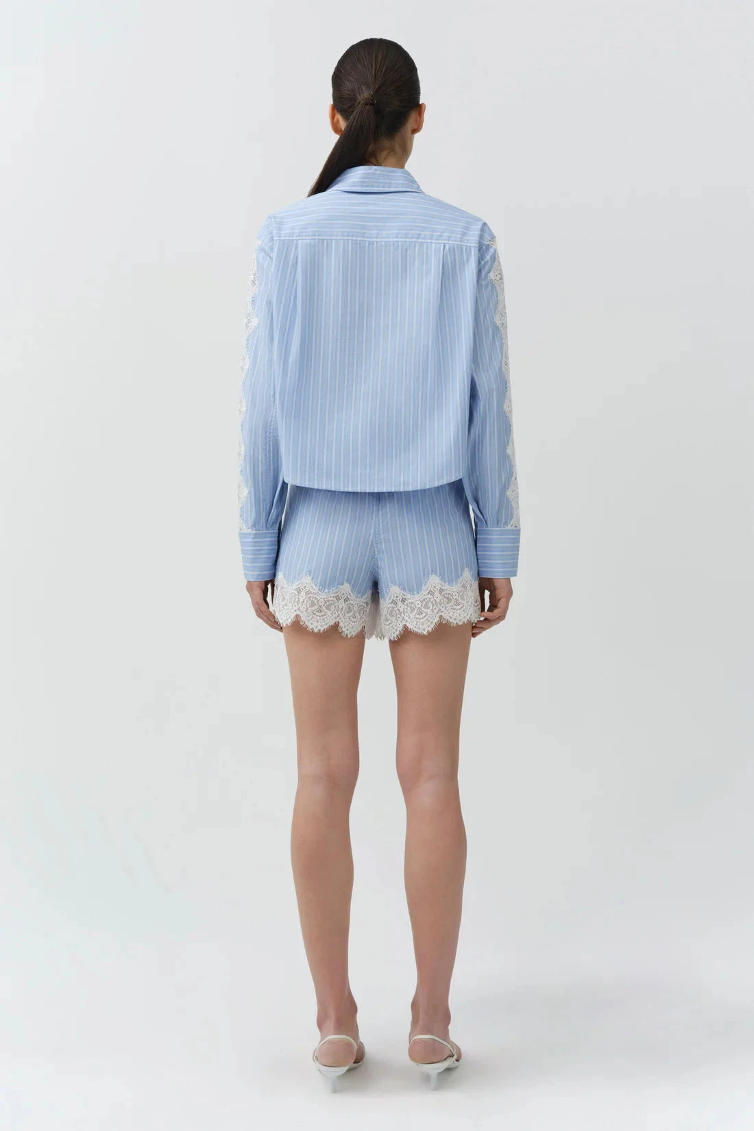 Renata Cropped Button Down Oxford Blue Stripe Tops - Button Down Simkhai 