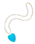 Love Carry Your Heart Pendant Turquoise 18" Drawn Link Necklaces Jane Win 