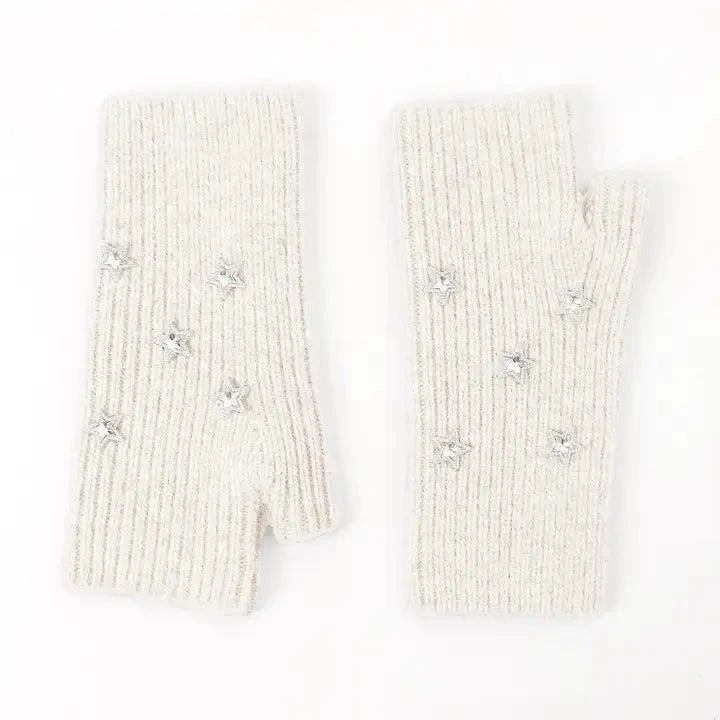 Star Embellished Angora Mittens Ivory Mittens Pissenlit 