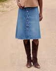 Shannon Classic Denim Skirt Medium Wash Skirts - Midi Frank & Eileen 