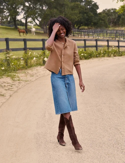 Shannon Classic Denim Skirt Medium Wash Skirts - Midi Frank & Eileen 