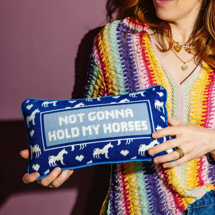 Hold My Horses Needlepoint Pillow Home Decor - Pillows Furbish 