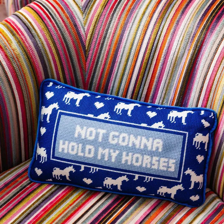 Hold My Horses Needlepoint Pillow Home Decor - Pillows Furbish 