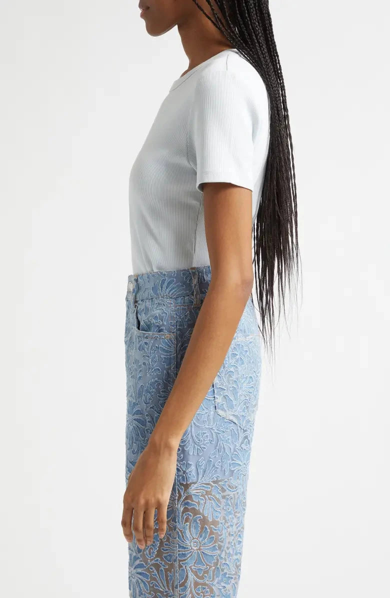 Pruitt Ribbed Tee River Mist Tops - Tees Veronica Beard 
