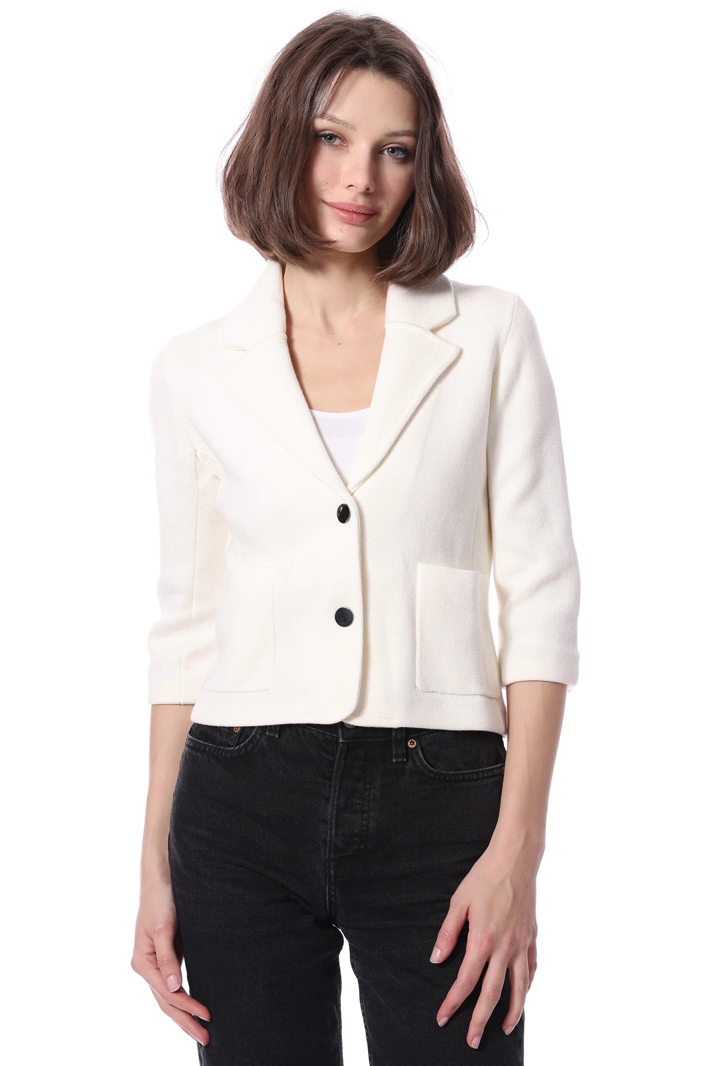 Cotton Blend Shrunken Blazer White Jackets - Blazers Minnie Rose 