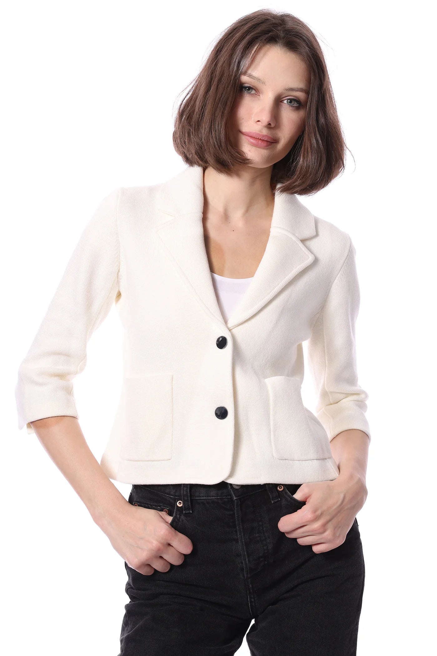 Cotton Blend Shrunken Blazer White Jackets - Blazers Minnie Rose 