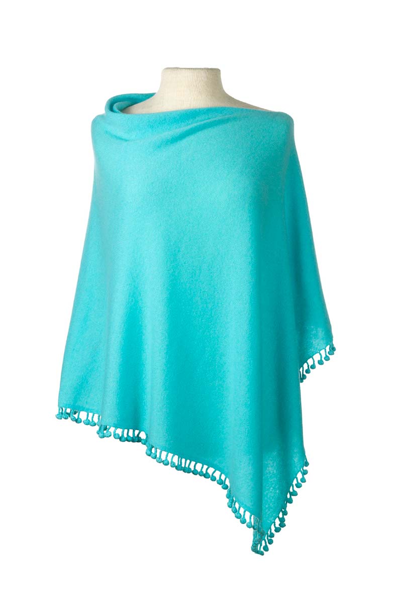 Pom Pom Tri Wrap Aquamarine Accessories - Scarves Alpine Cashmere 