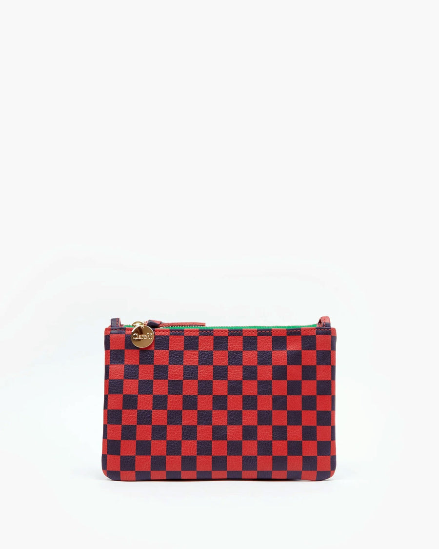 Wallet Clutch With Tabs Red Navy Checkers Handbags - Clutch Clare V. 