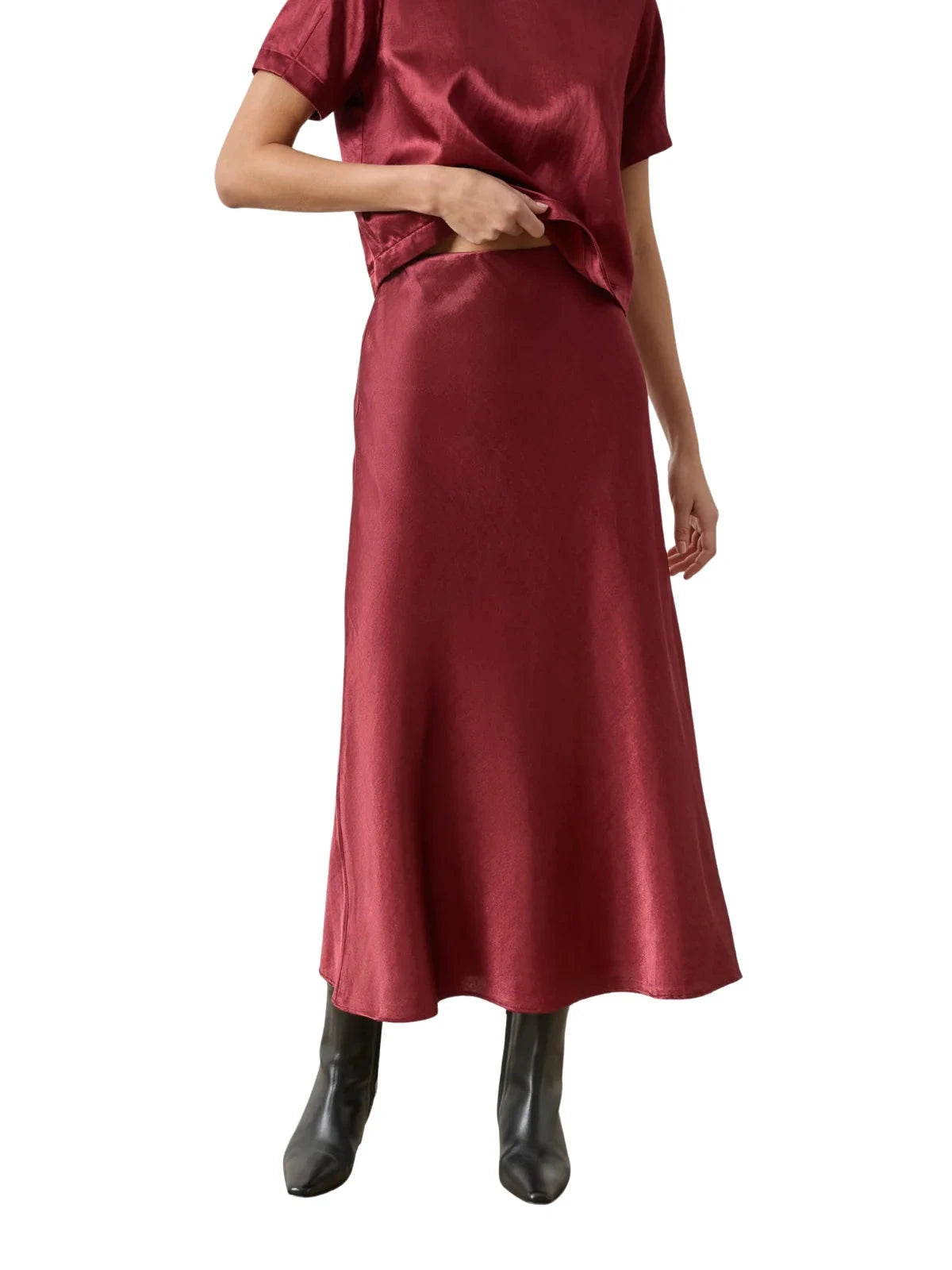 Slub Woven Bias Skirt Cabernet Skirts - Midi Lilla P 