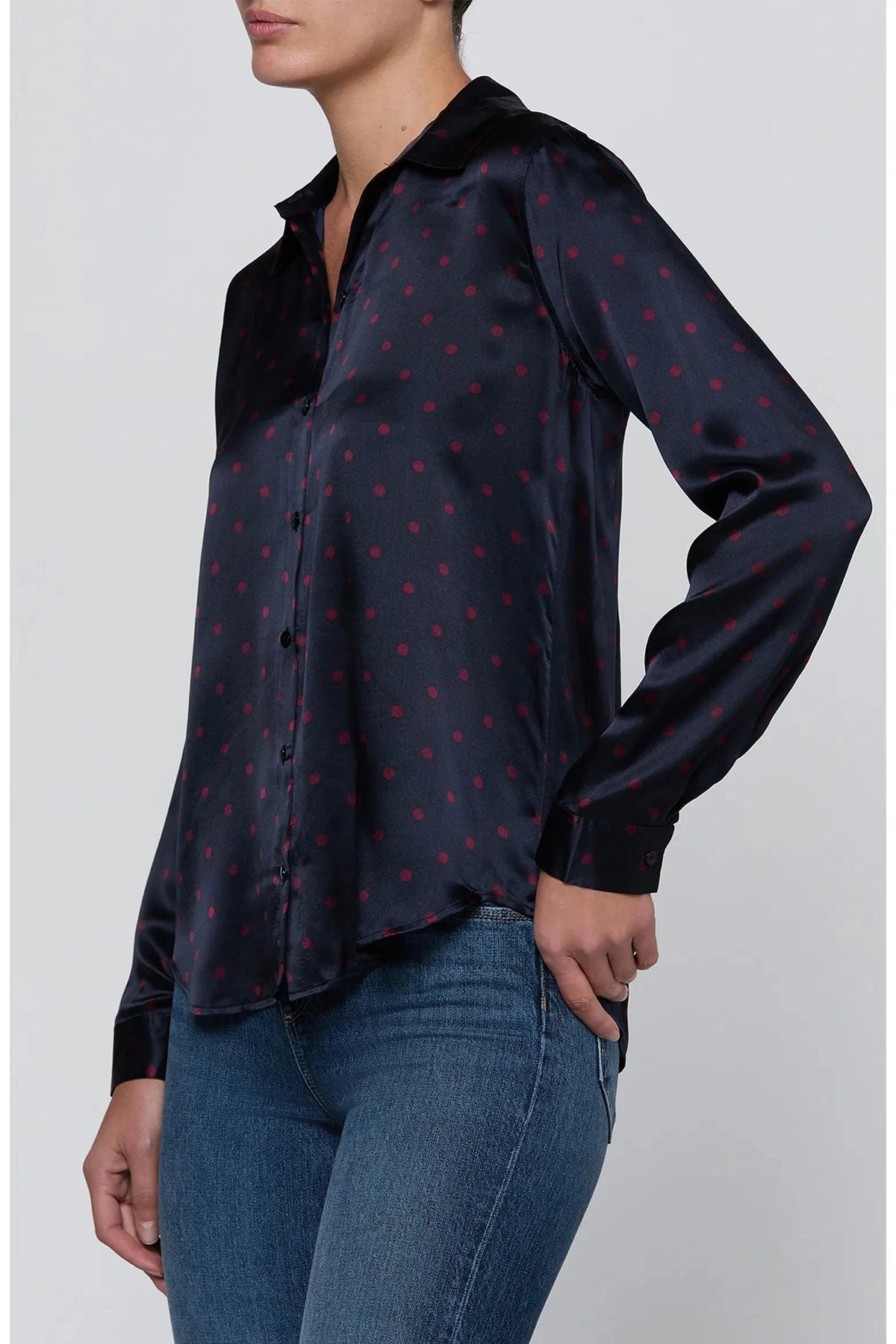 Tyler Long Sleeve Silk Blouse Midnight/Deep Sangria Tops - Blouses L'Agence 
