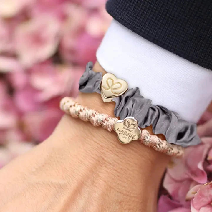 Gold Heart Silk Scrunchie Grey Beauty & Hair By Eloise 