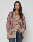 Macie Houndstooth Cardi Natural/Pink/Burgundy/Black Sequin