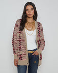 Macie Houndstooth Cardi Natural/Pink/Burgundy/Black Sequin