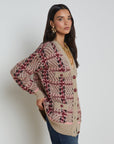 Macie Houndstooth Cardi Natural/Pink/Burgundy/Black Sequin