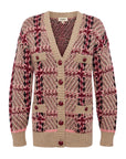 Macie Houndstooth Cardi Natural/Pink/Burgundy/Black Sequin