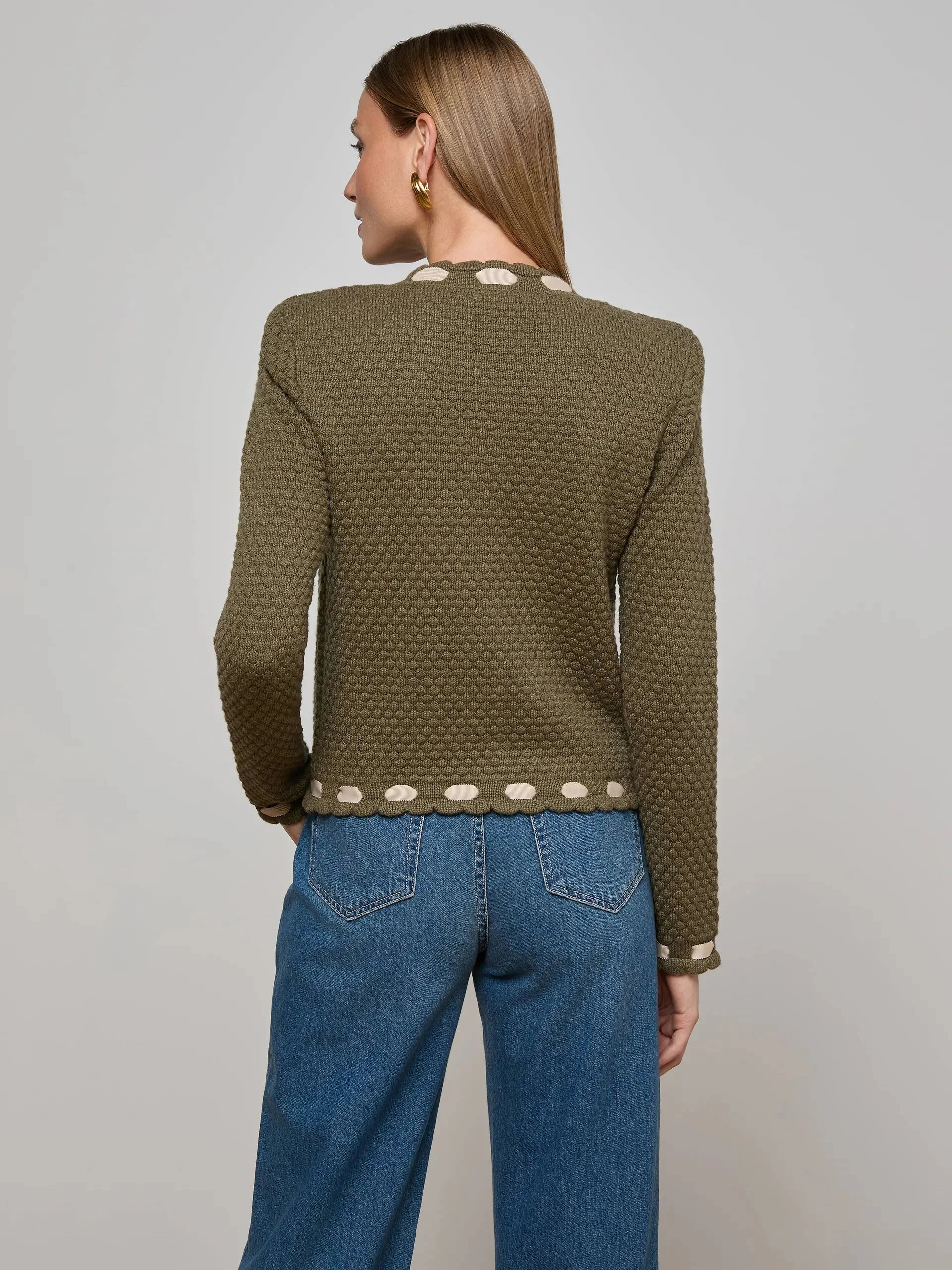 Astor Contrast Trim Cardigan Army/Biscuit Sweater - Cardigans L'Agence 