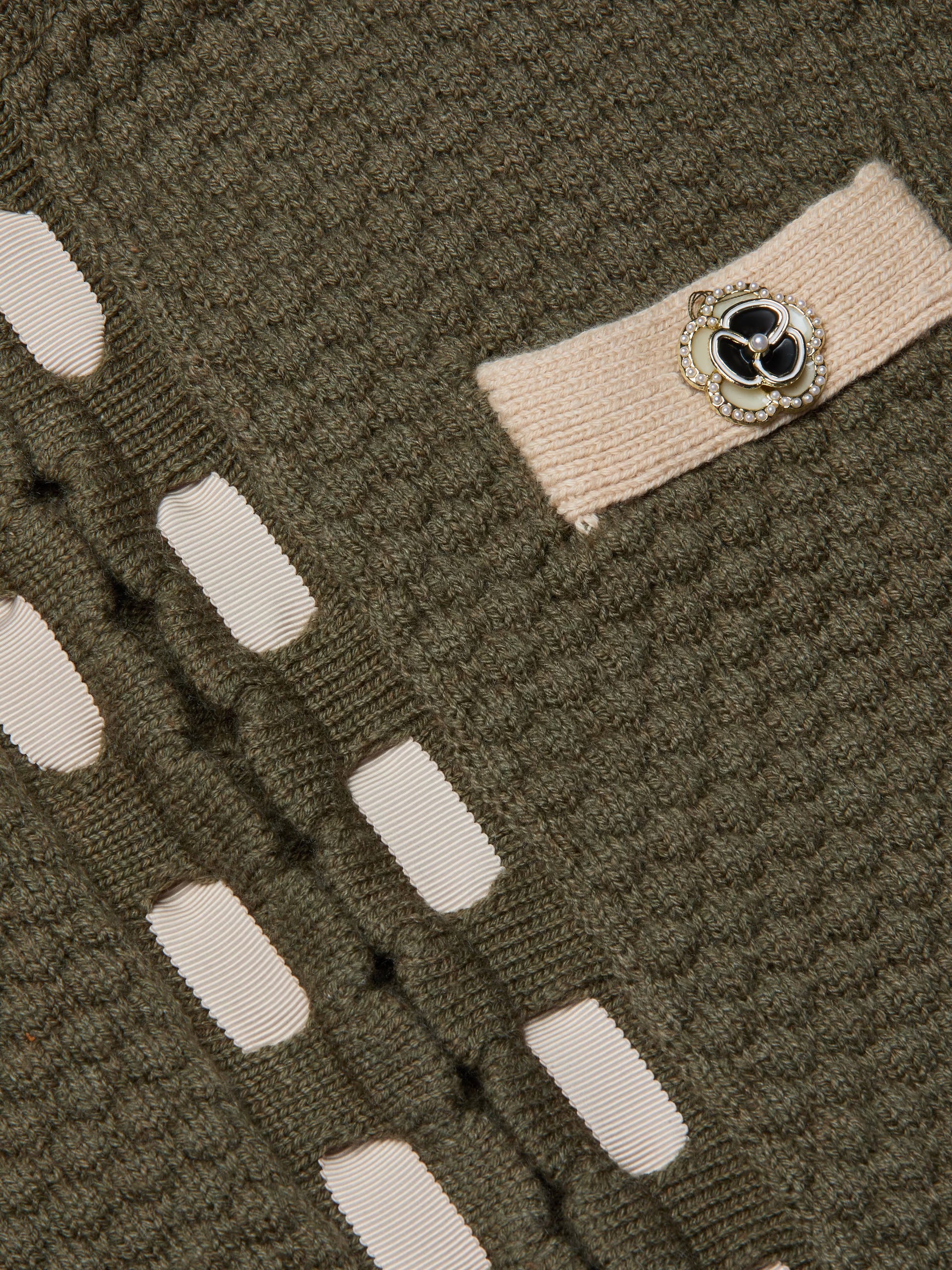 Astor Contrast Trim Cardigan Army/Biscuit Sweater - Cardigans L'Agence 