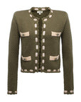 Astor Contrast Trim Cardigan Army/Biscuit Sweater - Cardigans L'Agence 