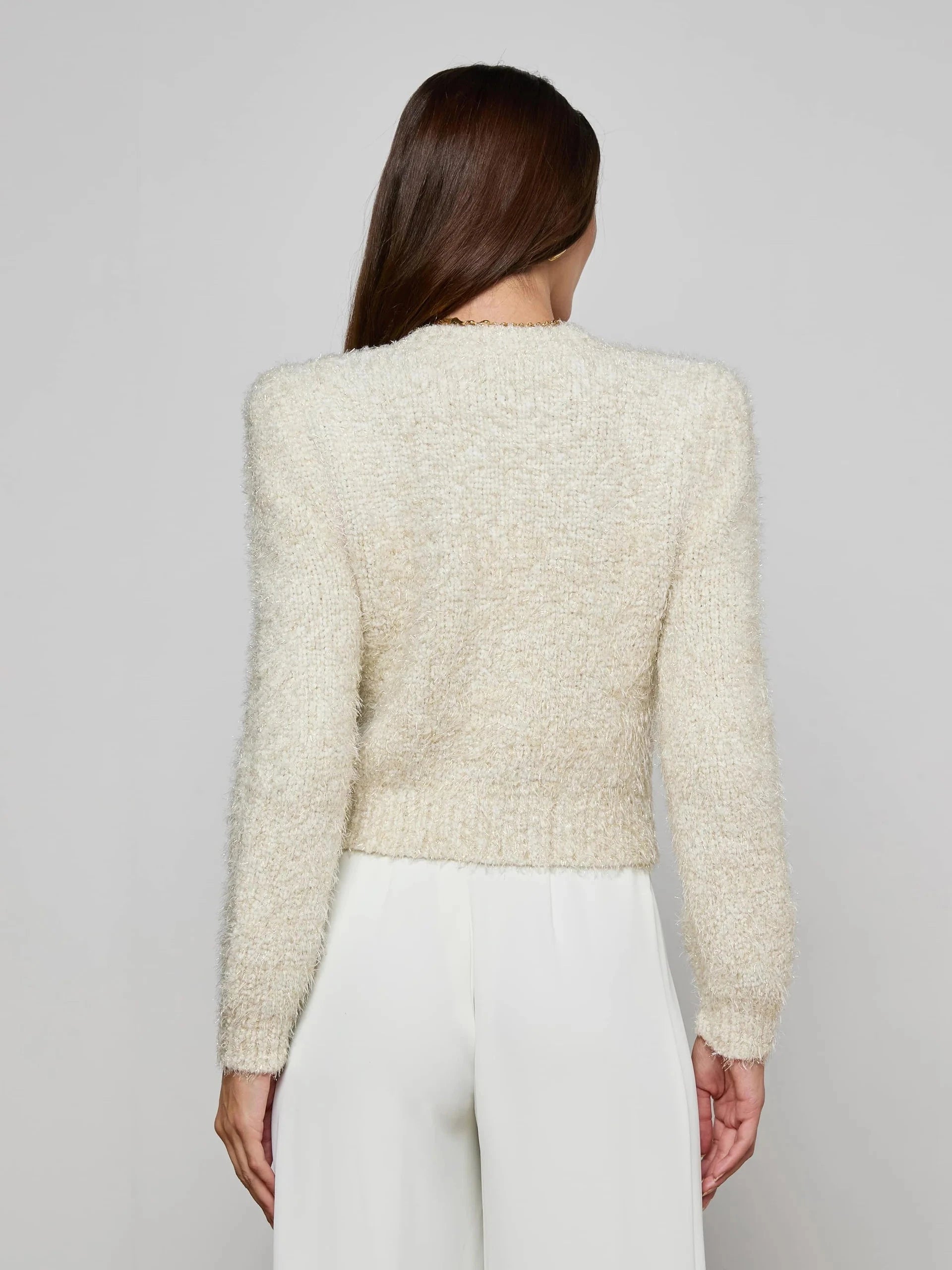 Una Knit Cardigan Ivory/Gold Lurex Multi Sweater - Cardigans L'Agence 