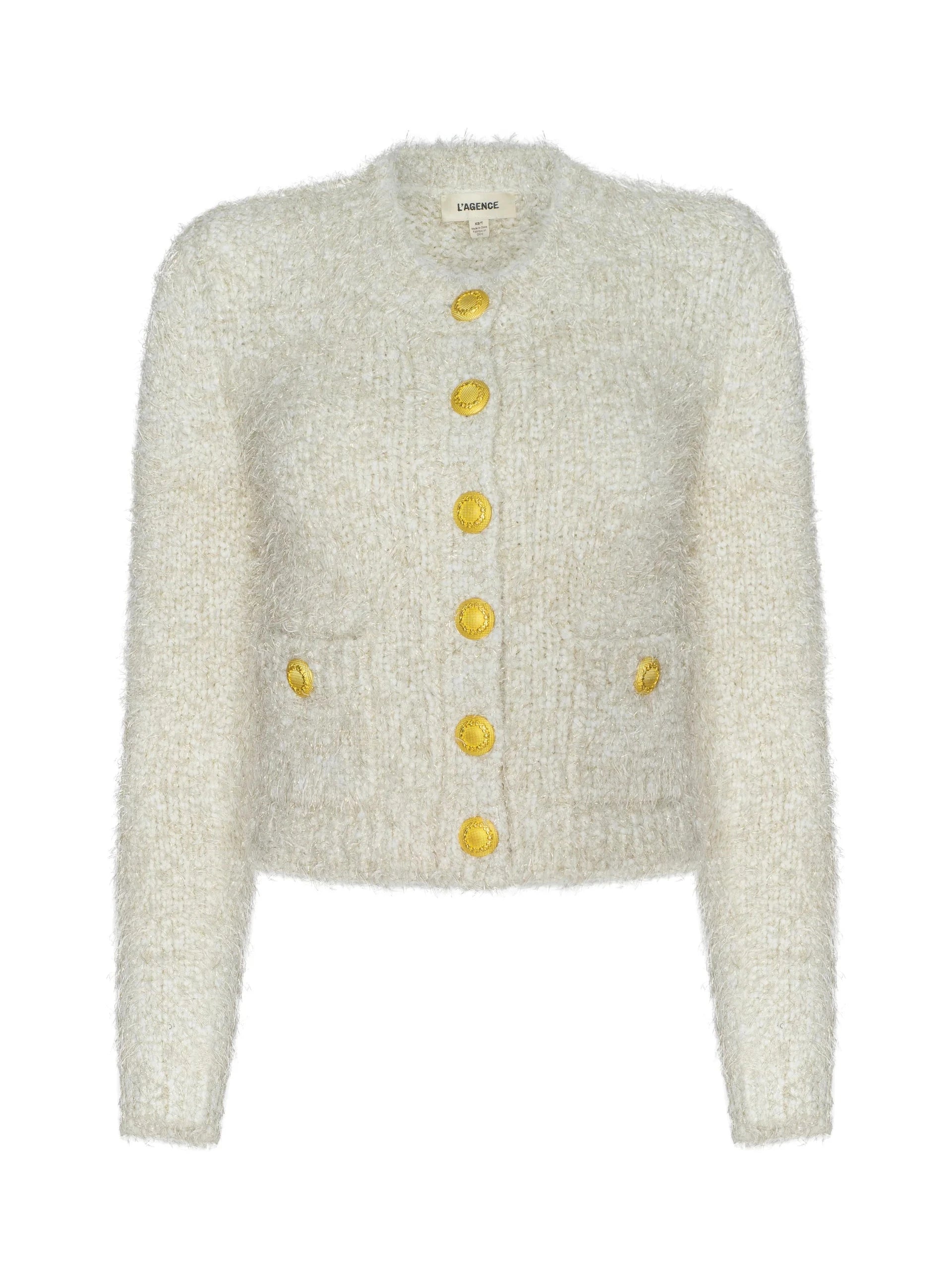 Una Knit Cardigan Ivory/Gold Lurex Multi Sweater - Cardigans L'Agence 