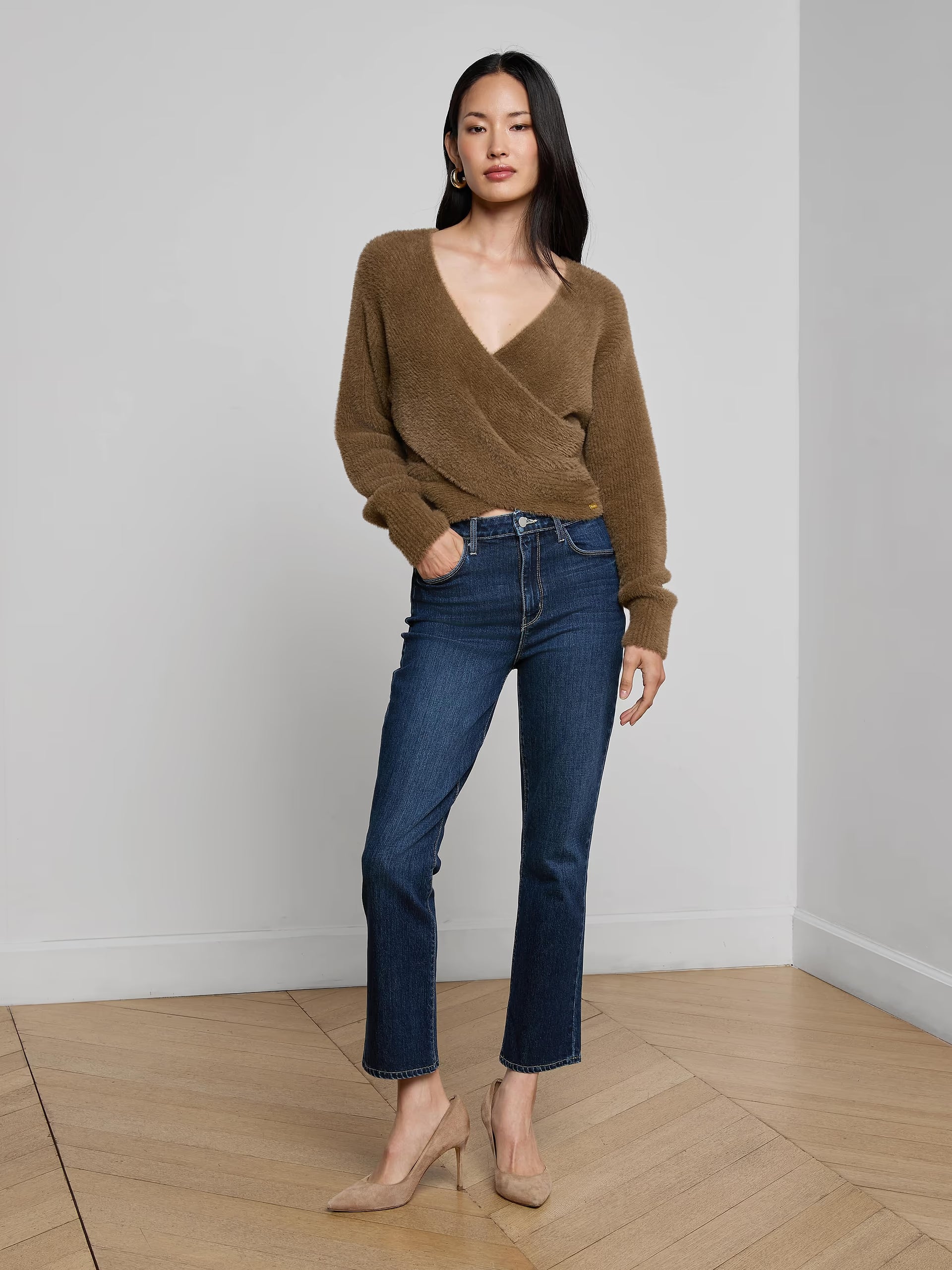 Antonella Crossover Sweater Driftwood Sweater - V-Neck L'Agence 