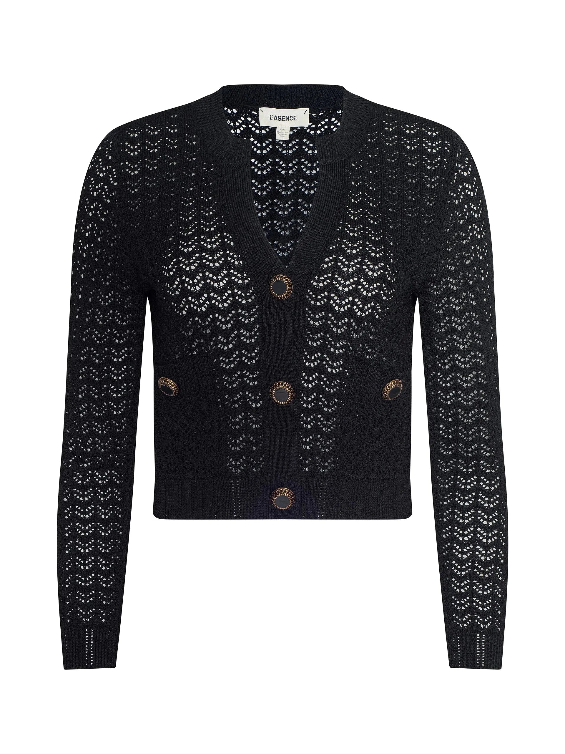 Orla Pointelle Knit Top Black Sweater - Cardigans L'Agence 