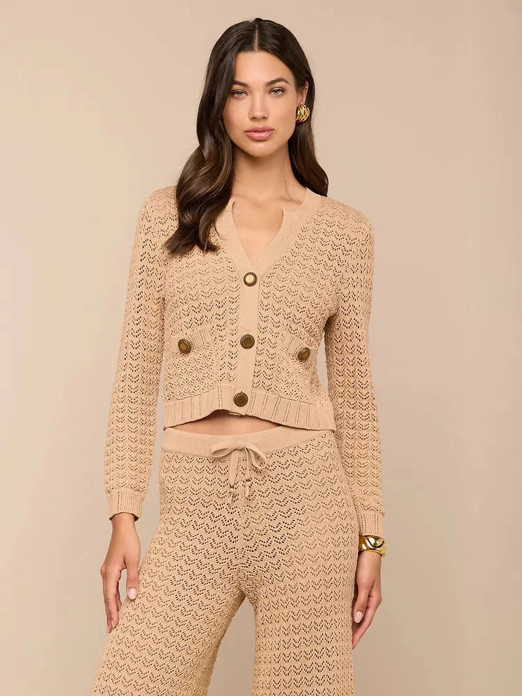 Orla Pointelle Knit Top Light Cappuccino Sweater - Cardigans L'Agence 