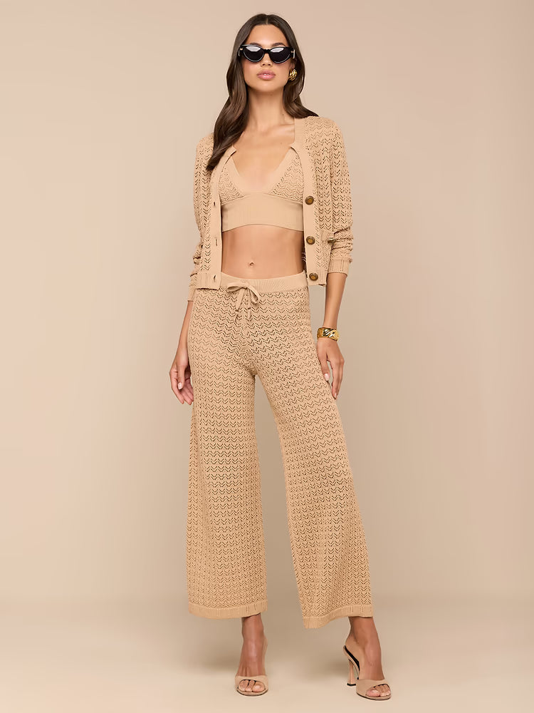 Orla Pointelle Knit Top Light Cappuccino Sweater - Cardigans L'Agence 