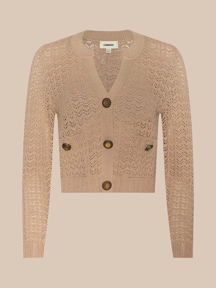 Orla Pointelle Knit Top Light Cappuccino Sweater - Cardigans L'Agence 