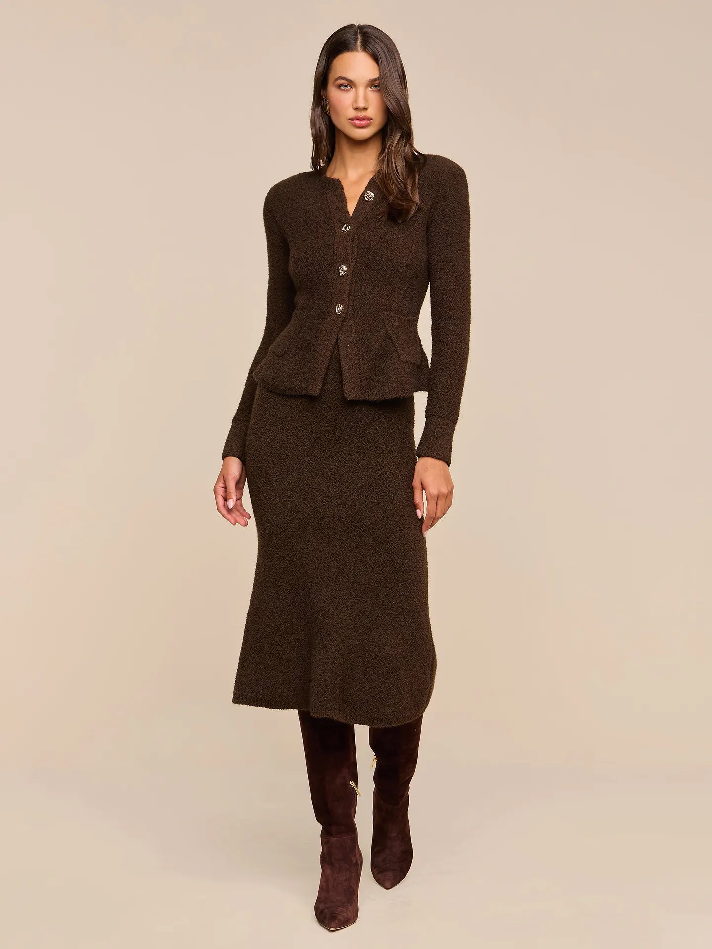 Melissa Knit Cardigan Brown/Gold