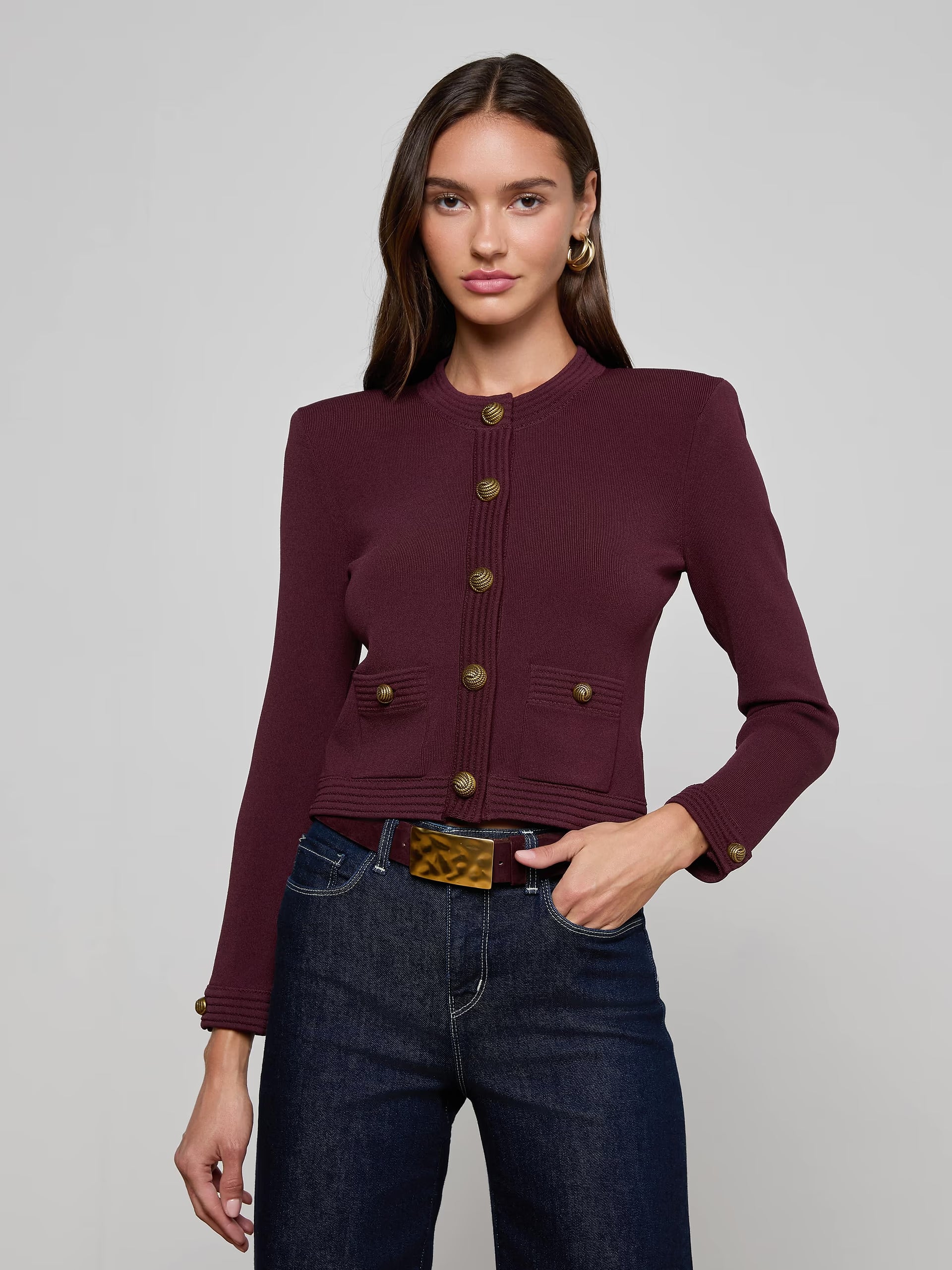Patsy Cropped Cardigan Malbec/Gold Sweater - Cardigans L'Agence 