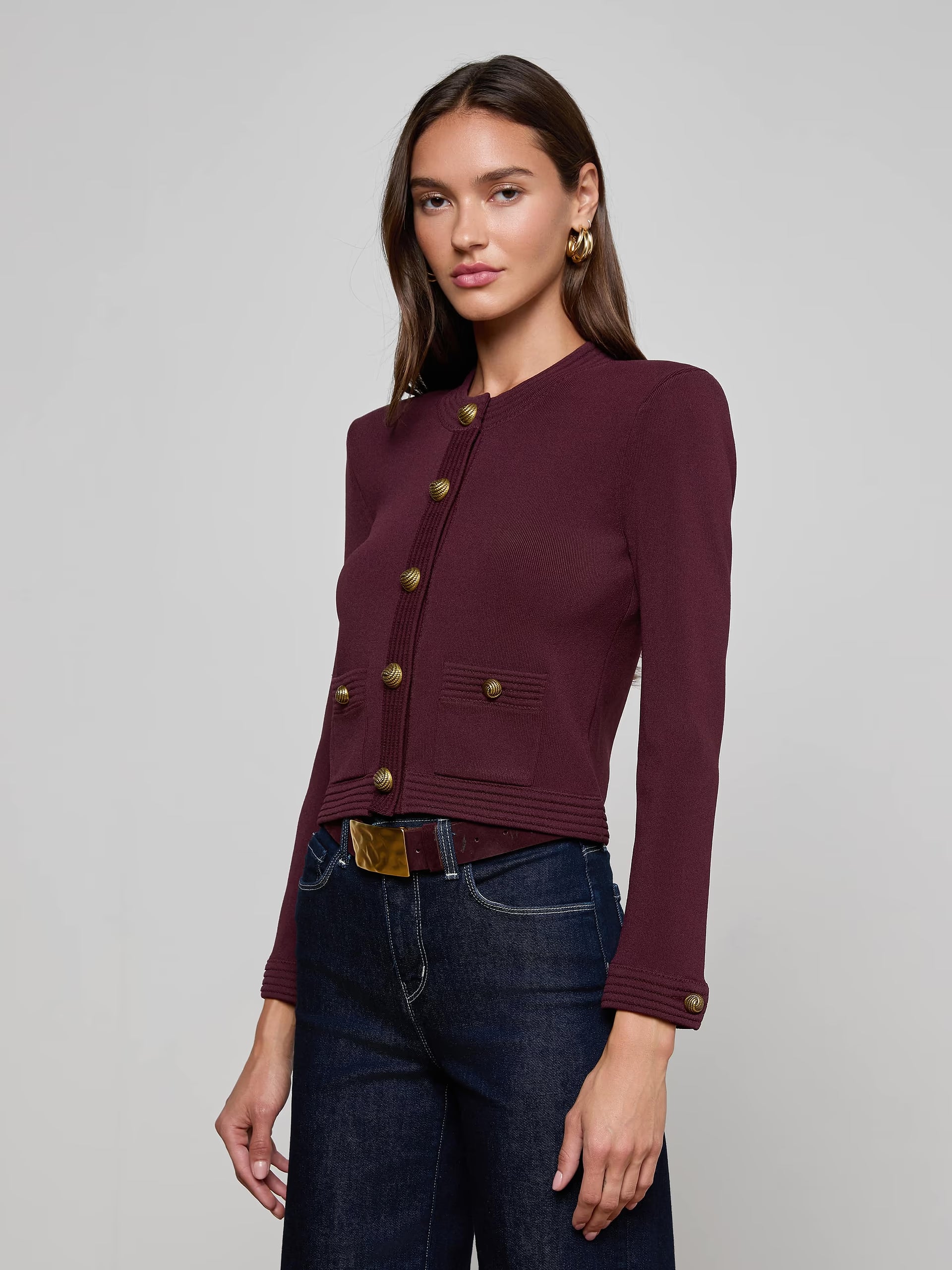 Patsy Cropped Cardigan Malbec/Gold Sweater - Cardigans L'Agence 