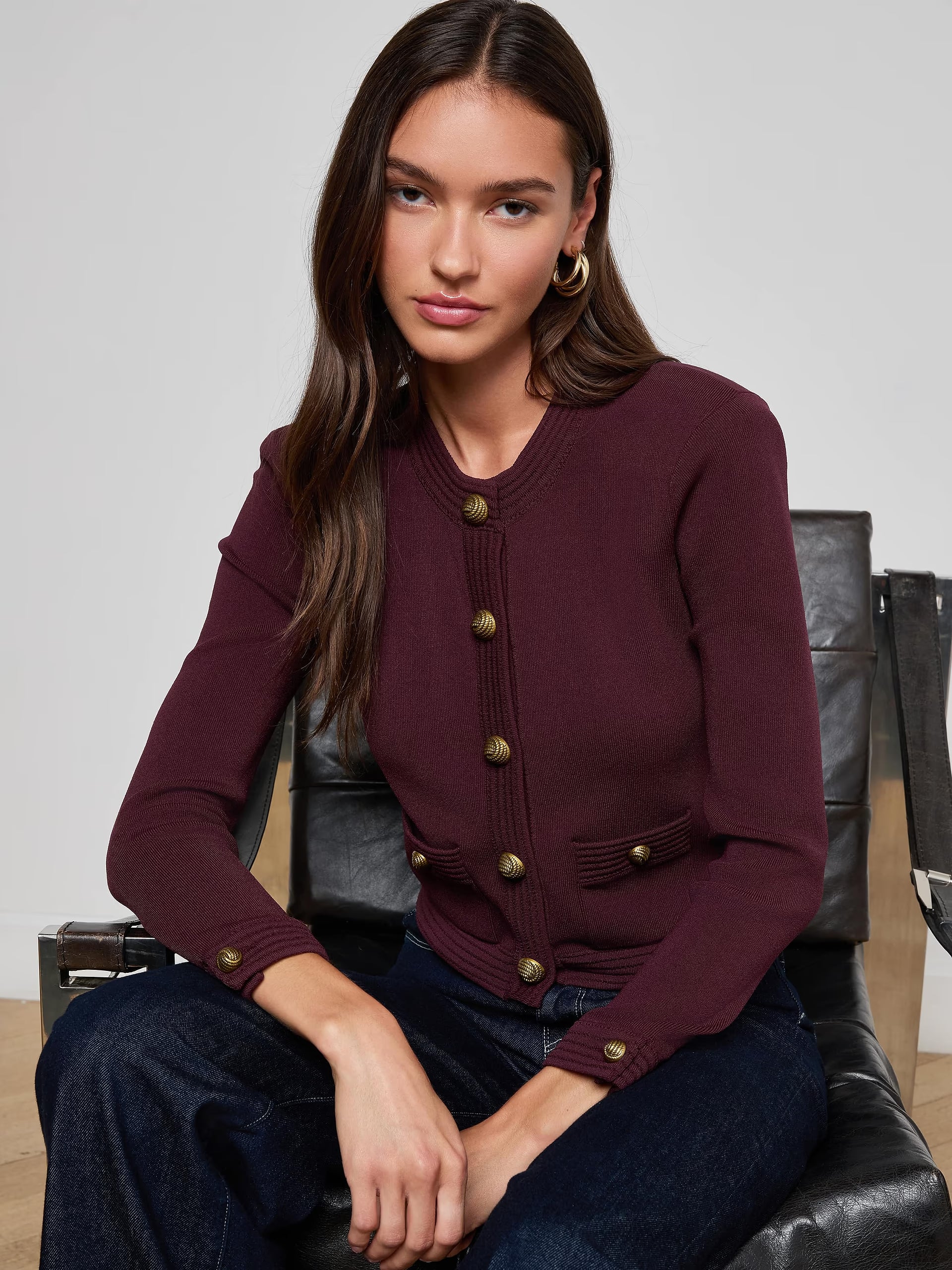 Patsy Cropped Cardigan Malbec/Gold Sweater - Cardigans L'Agence 