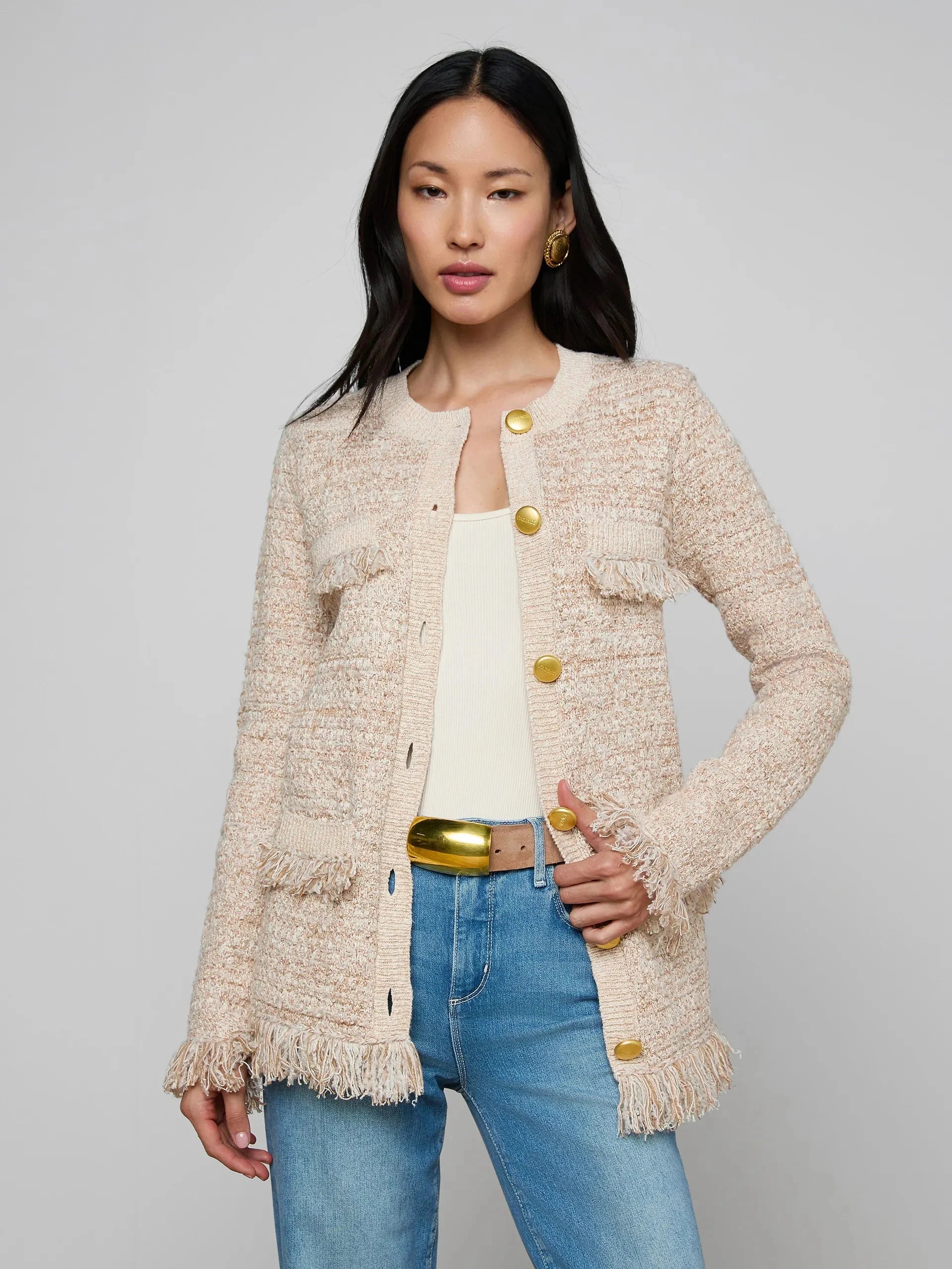 Kastoria Fringe Cardigan Natural Multi Sweater - Cardigans L'Agence 