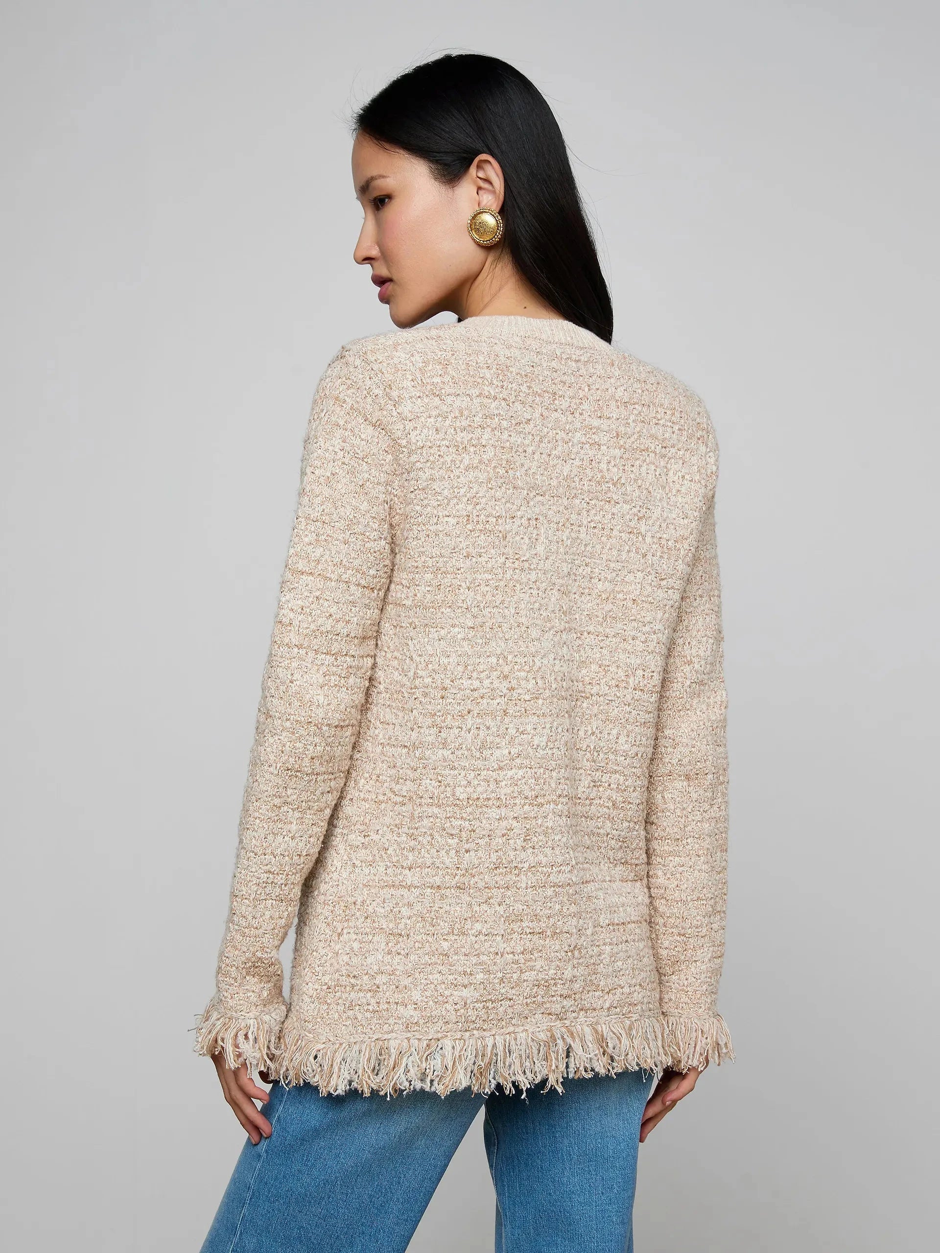 Kastoria Fringe Cardigan Natural Multi Sweater - Cardigans L'Agence 