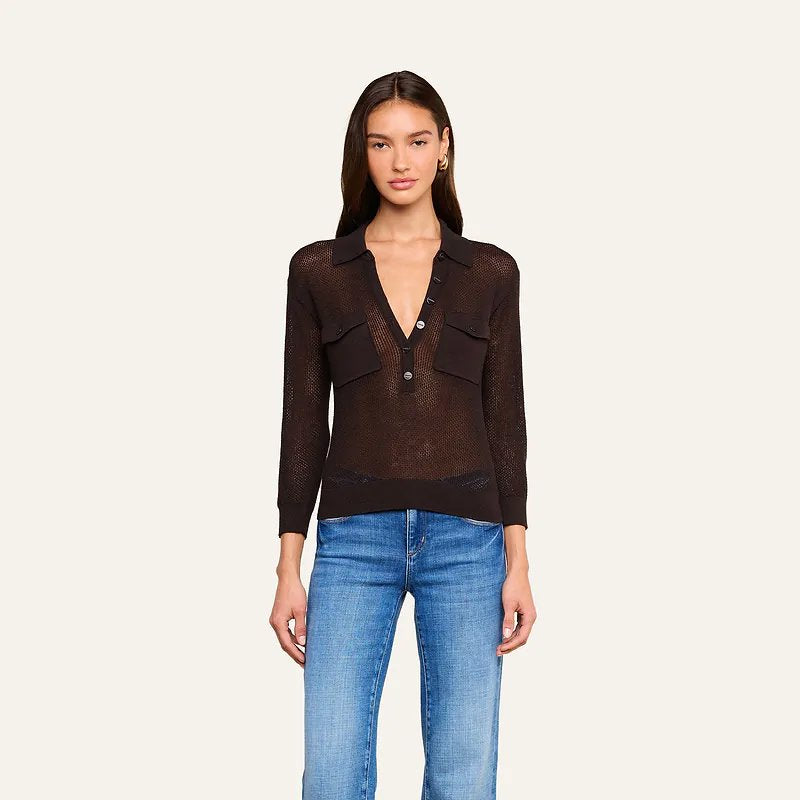 Carine Pointelle Collared Sweater Coffee Bean Sweater - Polo L'Agence 