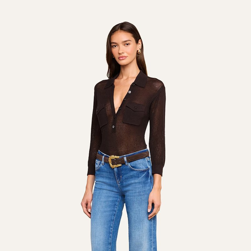 Carine Pointelle Collared Sweater Coffee Bean Sweater - Polo L'Agence 