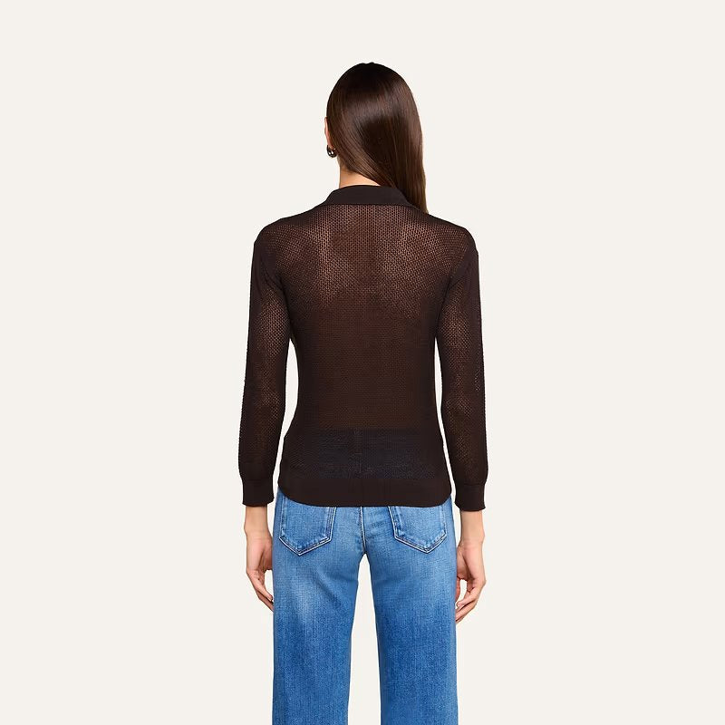 Carine Pointelle Collared Sweater Coffee Bean Sweater - Polo L'Agence 