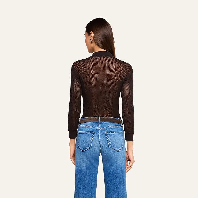 Carine Pointelle Collared Sweater Coffee Bean Sweater - Polo L'Agence 