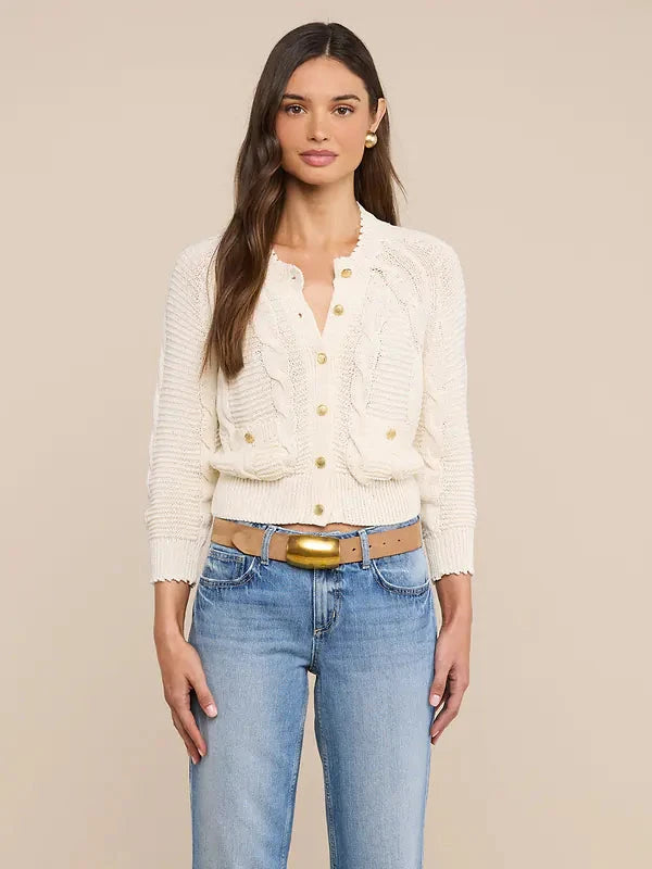 Darcy Cable Stitch Cardigan Ivory Sweater - Cardigans L'Agence 