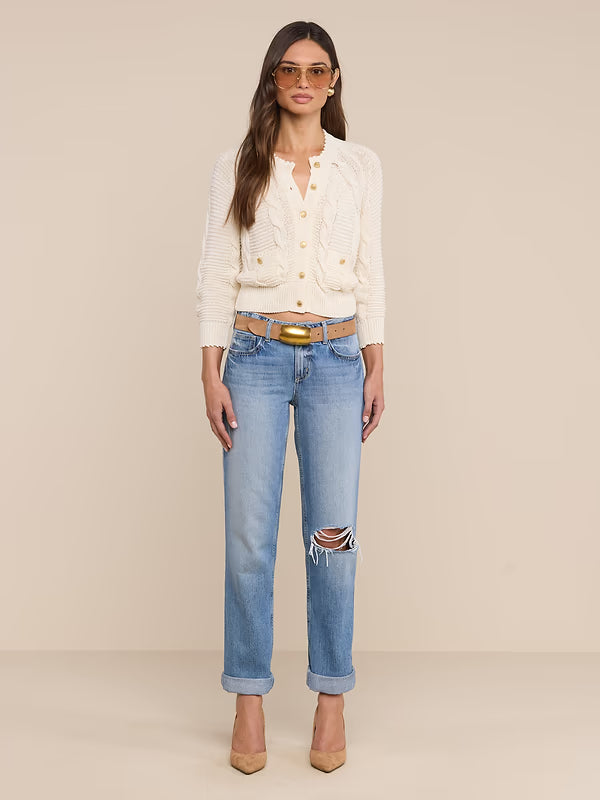 Darcy Cable Stitch Cardigan Ivory Sweater - Cardigans L'Agence 