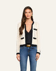 Zephyra Pointelle Knit Cardigan Ivory/Black Sweater - Cardigans L'Agence 