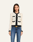 Zephyra Pointelle Knit Cardigan Ivory/Black Sweater - Cardigans L'Agence 