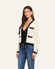 Zephyra Pointelle Knit Cardigan Ivory/Black Sweater - Cardigans L'Agence 