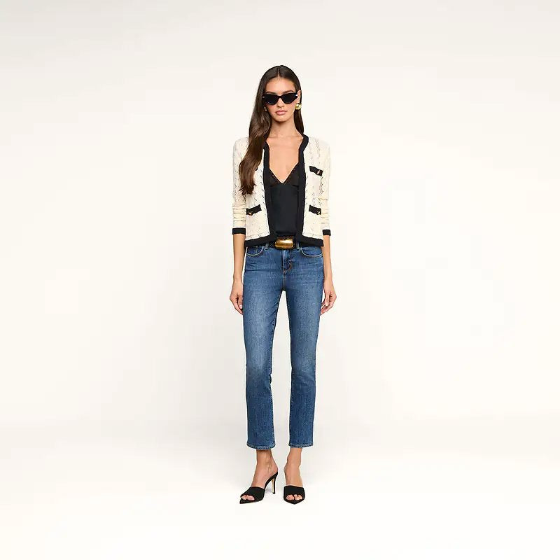 Zephyra Pointelle Knit Cardigan Ivory/Black Sweater - Cardigans L'Agence 