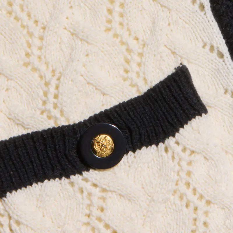 Zephyra Pointelle Knit Cardigan Ivory/Black Sweater - Cardigans L'Agence 