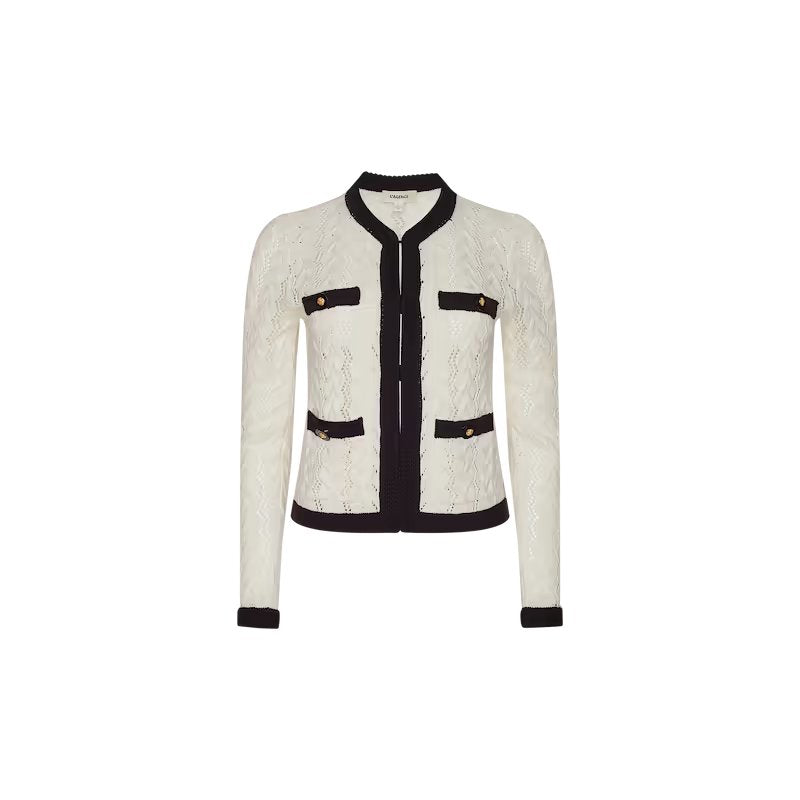 Zephyra Pointelle Knit Cardigan Ivory/Black Sweater - Cardigans L'Agence 