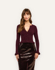Finian Ruffle Cardigan Dark Syrah/Gold Sweater - Cardigans L'Agence 