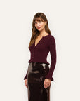 Finian Ruffle Cardigan Dark Syrah/Gold Sweater - Cardigans L'Agence 