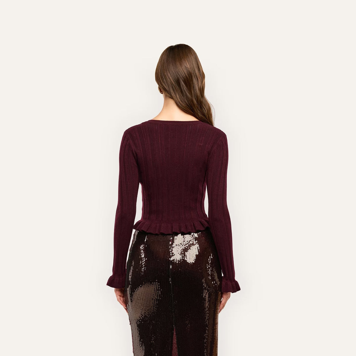 Finian Ruffle Cardigan Dark Syrah/Gold Sweater - Cardigans L'Agence 